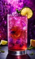 AI generated Purple cocktail with ice on a wooden table. Selective focus. ai generative photo