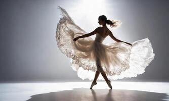 AI generated Beautiful ballerina in long dress dancing. ai generative photo