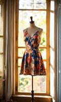 AI generated mini dress with low neckline on a mannequin. ai generative photo