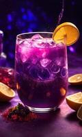 AI generated Purple cocktail with ice on a wooden table. Selective focus. ai generative photo