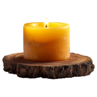 AI generated Burning candle on a wooden board on a transparent background png