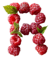 AI generated R is made of raspberry fruit on a transparent background png