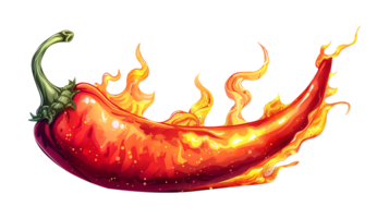 ai generiert heiß Chili Pfeffer mit Feuer auf ein transparent Hintergrund png