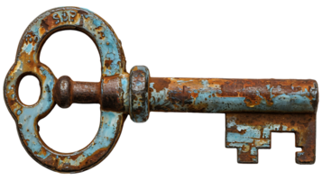 AI generated Vintage old key on a transparent background png