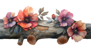 AI generated Watercolor floral logs on a transparent background png