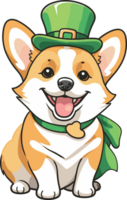 AI generated Cute Corgi dog in green St Patrick day costume illustration on transparent background png, graphic design element for holiday event or kids, baby shower and nursery decor png