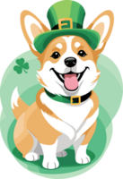 AI generated Cute corgi dog in green costume illustration for St Patrick  day theme on transparent background png, graphic design element for holiday event or kids, baby shower and nursery decor png