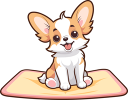 AI generated Adorable Papillon puppy sitting on mat, cartoon illustration on transparent background png, pastel design element for puppy, small dog breed, pet element, nursery decor, kids png