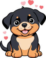 ai generiert süß Rottweiler Hündchen mit Herzen, Karikatur Illustration auf transparent Hintergrund png, Design Element zum Welpe, Hund züchten, Haustier Element, Kindergarten Dekor png