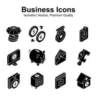 Well designed business and finance isometric icons set, easy to use and download vector