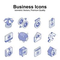 Well designed business and finance isometric icons set, easy to use and download vector