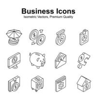 Well designed business and finance isometric icons set, easy to use and download vector