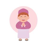 vector illustration of a cute child character breaking the fast simple concept eid mubarak happy