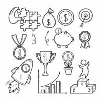 Successful teamwork. Set of icons for business. Vector illustration in doodle style.