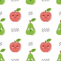 Funny cute happy fruits with smile on their face. Endless seamless pattern for printing on fabric and wrapping paper. Wallpaper for baby room. vector