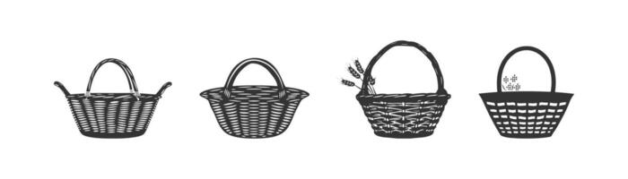 Wicker basket icon set. Vector illustration design.