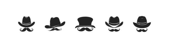 negro sombreros con Bigote icono colocar. vector ilustración diseño.