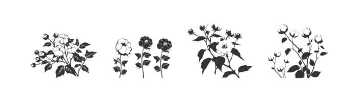 Cotton flower silhouette icon set. Vector illustration design.