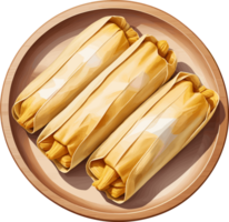 AI generated Isolated plain tamales on wooden plate illustration on transparent background png, perfect design element for traditional Mexican food recipe and idea, cooking and kitchen decor png