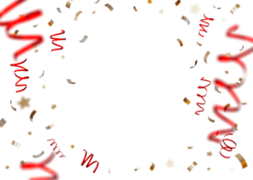 gouden en rood confetti Aan transparant achtergrond. glimmend deeltjes, dichtbij omhoog visie. partij, vrolijk kerstmis, nieuw jaar, verjaardag decoratie. besnoeiing uit. perfect voor uitnodigingen, feestelijk ontwerp. 3d. png