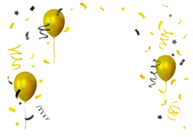 Yellow and black confetti and balloons on transparent background. Sale, special offer, good price, deal, shopping. Cut out elements. Frame. 3D. png
