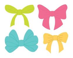 Elegant Hand Drawn Flat Color Ribbon Bows. vector