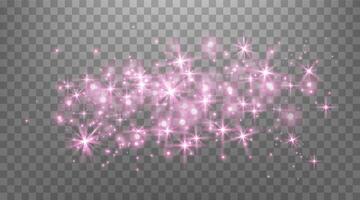 Pink glittering dots, particles, stars magic sparks. Glow flare light effect. Pink luminous points. Vector particles