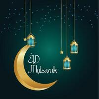 Islamic Realistic eid mubarak festival background and eid card poster concept vector