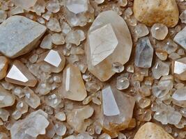 Close up view, stones, quartz and sand, white and beige stone texture for background photo