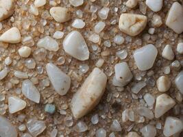 Close up view, stones, quartz and sand, white and beige stone texture for background photo