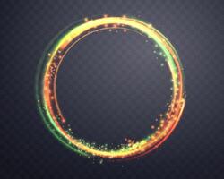 Green magic ring with glowing. Neon realistic energy flare halo ring. Abstract light effect on a dark background. Vector illustration.