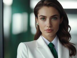 AI generated Business Woman In Emerald Business Suit photo