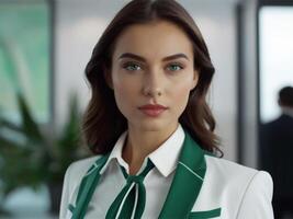 AI generated Business Woman In Emerald Business Suit photo