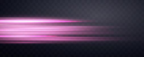 Speed rays, velocity light neon flow, zoom in motion effect, pink glow speed lines, colorful light trails, stripes. Abstract background, vector illustration.