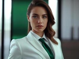 AI generated Business Woman In Emerald Business Suit photo