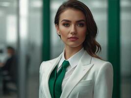 AI generated Business Woman In Emerald Business Suit photo