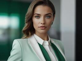 AI generated Business Woman In Emerald Business Suit photo