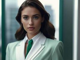 AI generated Business Woman In Emerald Business Suit photo