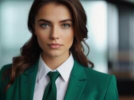 AI generated Business Woman In Emerald Business Suit photo