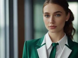 AI generated Business Woman In Emerald Business Suit photo