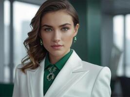 AI generated Business Woman In Emerald Business Suit photo