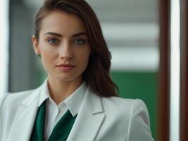 AI generated Business Woman In Emerald Business Suit photo