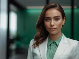 AI generated Business Woman In Emerald Business Suit photo