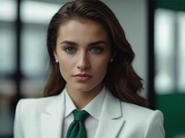 AI generated Business Woman In Emerald Business Suit photo