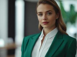 AI generated Business Woman In Emerald Business Suit photo