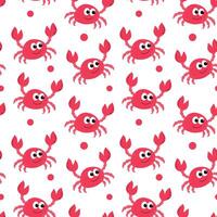 Vector seamless pattern with red crabs on white background.