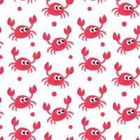 Vector seamless pattern with red crabs on white background.