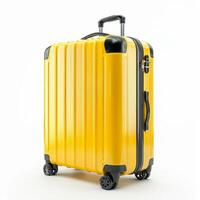 AI generated Orange Suitcase With Wheels on White Background photo