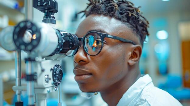 AI generated Woman Examining Specimen Under Microscope photo