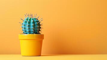 AI generated Cactus in Pot on Yellow Table photo